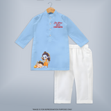 Jai Shree Ram Blessings Kurta - BABY BLUE - 3 - 6 Months Old (Chest 24", Kurta Length 14'', Waist 19", Pant Length 14")