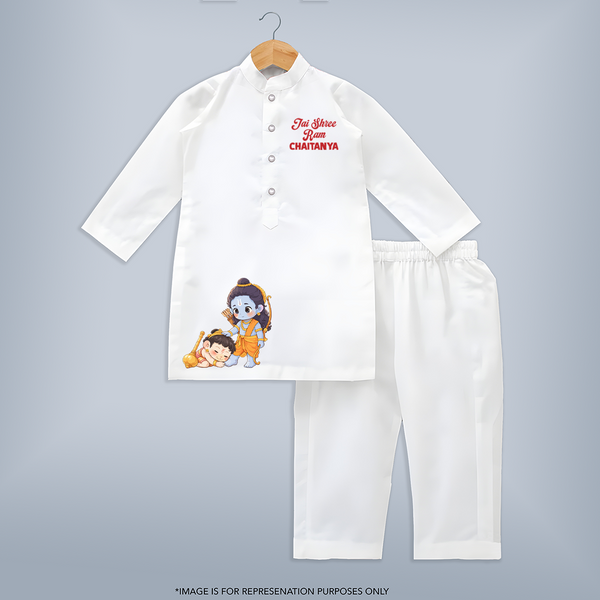 Jai Shree Ram Blessings Kurta - WHITE - 3 - 6 Months Old (Chest 24", Kurta Length 14'', Waist 19", Pant Length 14")