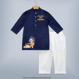 Jai Shree Ram Blessings Kurta - NAVY BLUE - 3 - 6 Months Old (Chest 24", Kurta Length 14'', Waist 19", Pant Length 14")