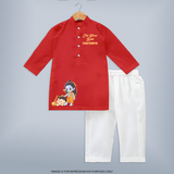 Jai Shree Ram Blessings Kurta - RED - 3 - 6 Months Old (Chest 24", Kurta Length 14'', Waist 19", Pant Length 14")