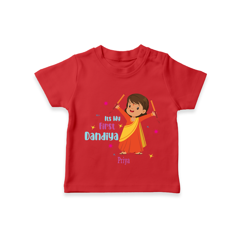 Dandiya Celebrations, My First Dandiya - Customized T-Shirt For Kids - RED - 0-5 Months Old (Chest 17")