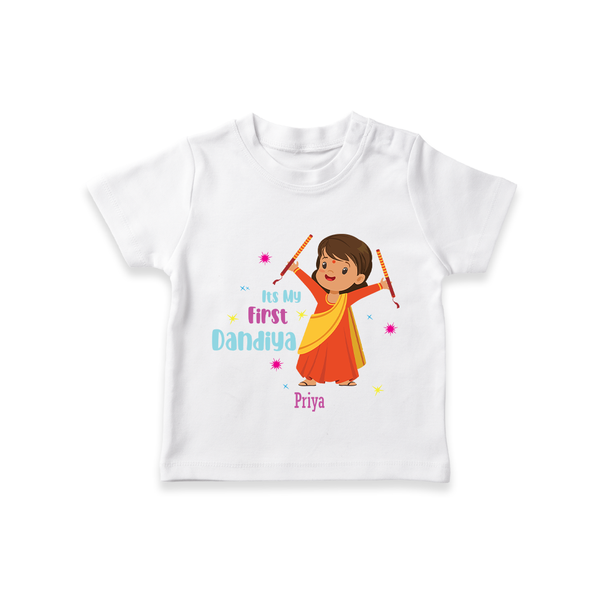 Dandiya Celebrations, My First Dandiya - Customized T-Shirt For Kids - WHITE - 0-5 Months Old (Chest 17")