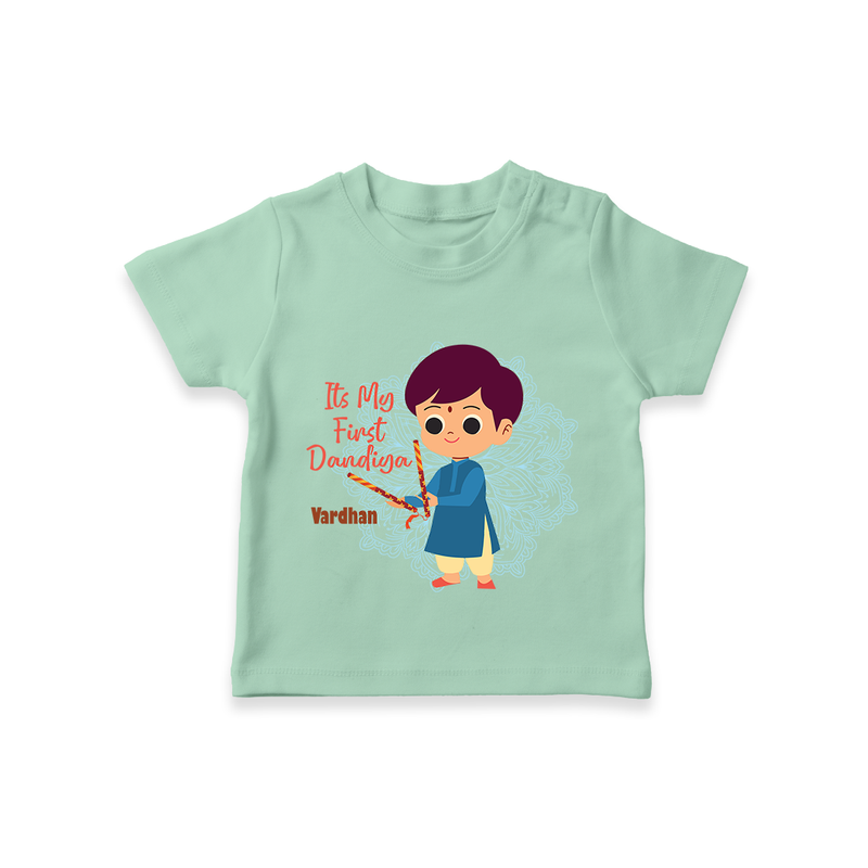 My First Dandiya - Customized Dandiya Themed T-Shirt For Little ones - MINT GREEN - 0-5 Months Old (Chest 17")