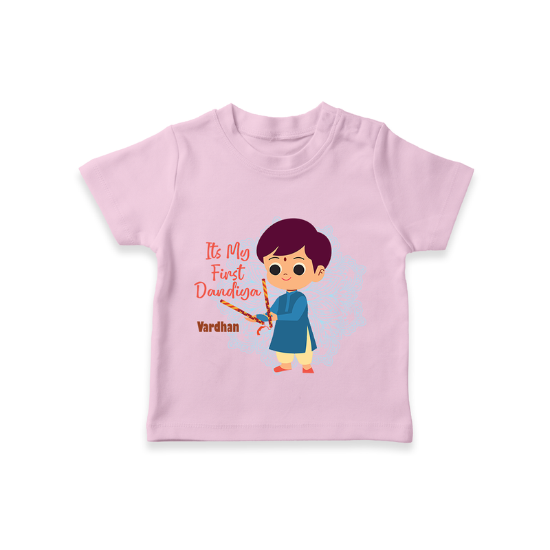 My First Dandiya - Customized Dandiya Themed T-Shirt For Little ones - PINK - 0-5 Months Old (Chest 17")