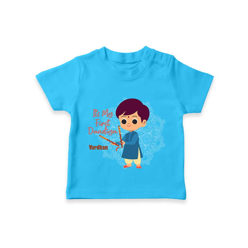 My First Dandiya - Customized Dandiya Themed T-Shirt For Little ones - SKY BLUE - 0-5 Months Old (Chest 17")