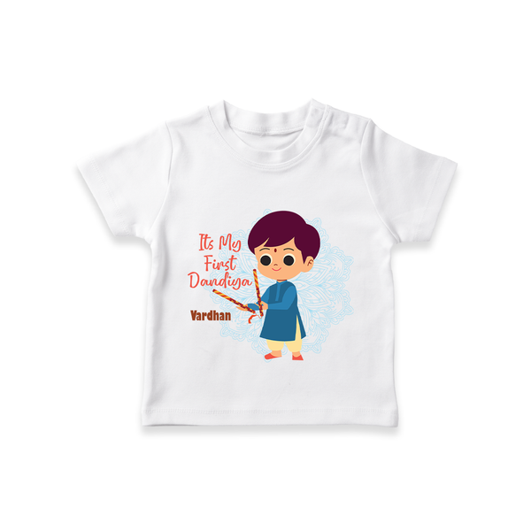 My First Dandiya - Customized Dandiya Themed T-Shirt For Little ones - WHITE - 0-5 Months Old (Chest 17")