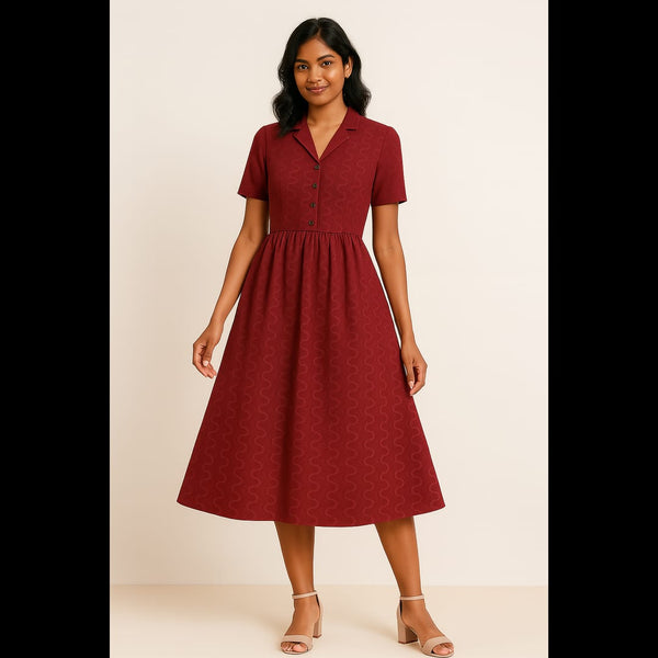 Wine Collared Button Dress