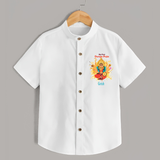 Durga Pooja Celebrations, My First Durga Pooja - Customized Shirt For Kids - WHITE - 0 - 6 Months Old (Chest 23")