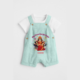 My First Durga Pooja - Customized Durga Pooja Themed Dungaree Set For Little ones - ARCTIC BLUE - 0 - 5 Months Old (Chest 18")