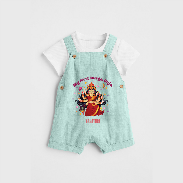 My First Durga Pooja - Customized Durga Pooja Themed Dungaree Set For Little ones - ARCTIC BLUE - 0 - 5 Months Old (Chest 18")