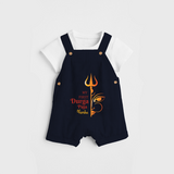 My First Durga Pooja Titled Customized Dungaree Set For Kids - NAVY BLUE - 0 - 5 Months Old (Chest 18")