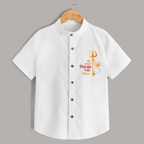 My First Durga Pooja Titled Customized Shirt For Kids - WHITE - 0 - 6 Months Old (Chest 23")