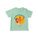 My First Durga Pooja , Durga Pooja Vibes With Customized T-Shirt For Cute Little Kids - MINT GREEN - 0-5 Months Old (Chest 17")