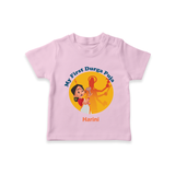 My First Durga Pooja , Durga Pooja Vibes With Customized T-Shirt For Cute Little Kids - PINK - 0-5 Months Old (Chest 17")