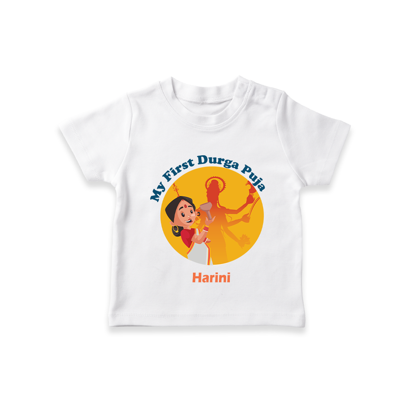 My First Durga Pooja , Durga Pooja Vibes With Customized T-Shirt For Cute Little Kids - WHITE - 0-5 Months Old (Chest 17")