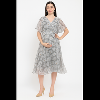 Grey Daisy Print Wrap Dress