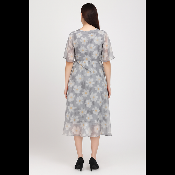 Grey Daisy Print Wrap Dress