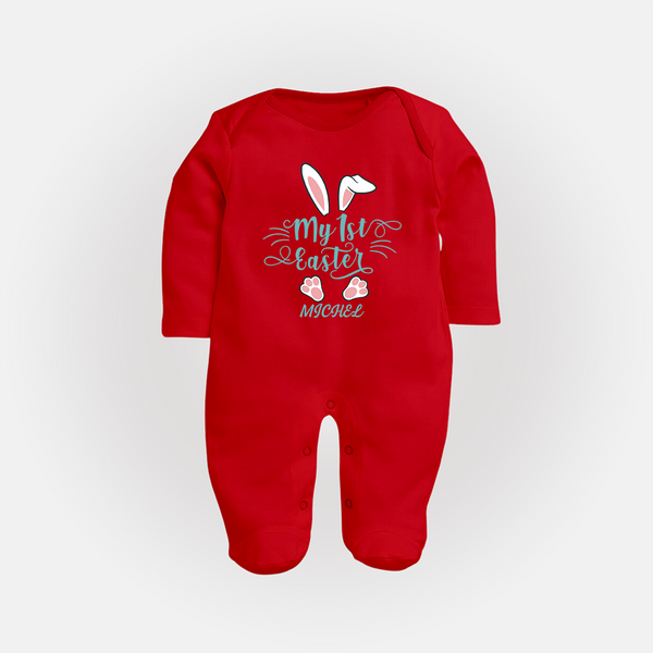 My 1st Easter – Minimal Bunny Baby Fullbody suit - RED - New Born (Chest 7.5")