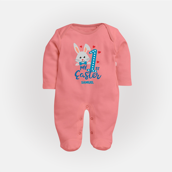 My 1st Easter – Number One Bunny Baby Fullbody suit - PEACH - New Born (Chest 7.5")