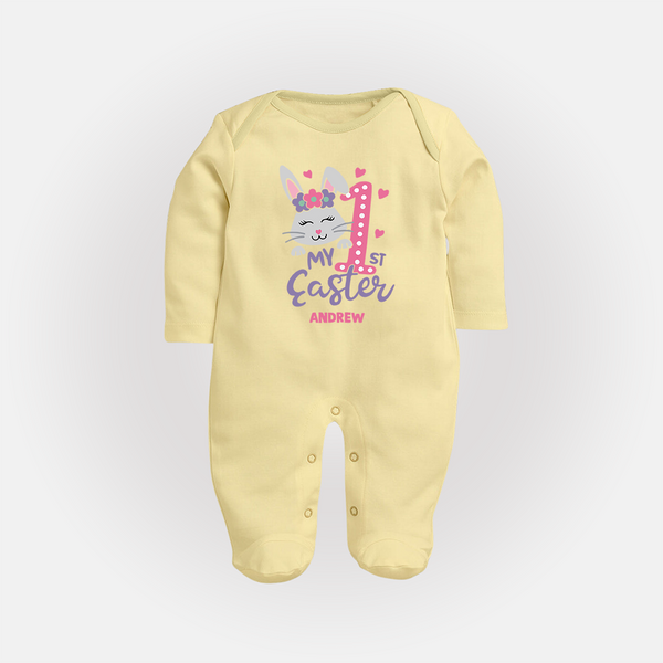 My 1st Easter – Floral Bunny Baby Fullbody suit  - PASTEL YELLOW - New Born (Chest 7.5")
