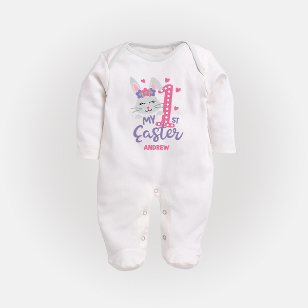 My 1st Easter – Floral Bunny Baby Fullbody suit  - WHITE - New Born (Chest 7.5")