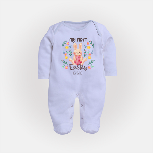 My First Easter – Watercolor Bunny Baby Fullbody suit - BABY BLUE - New Born (Chest 7.5")