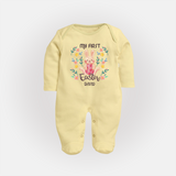 My First Easter – Watercolor Bunny Baby Fullbody suit - PASTEL YELLOW - New Born (Chest 7.5")