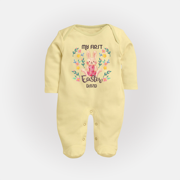My First Easter – Watercolor Bunny Baby Fullbody suit - PASTEL YELLOW - New Born (Chest 7.5")