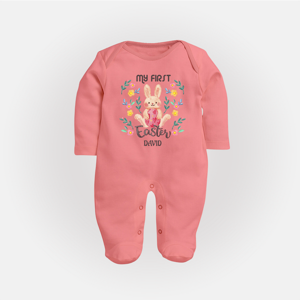 My First Easter – Watercolor Bunny Baby Fullbody suit - PEACH - New Born (Chest 7.5")