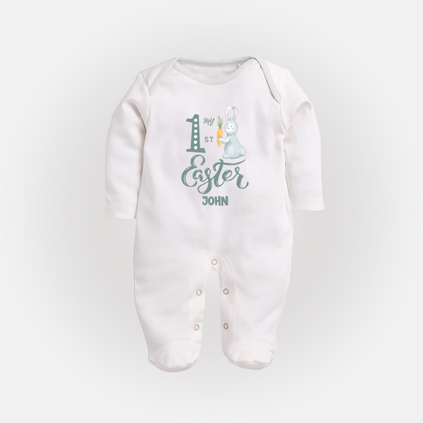 My 1st Easter – Bunny with Carrot Baby Fullbody suit - WHITE - New Born (Chest 7.5")