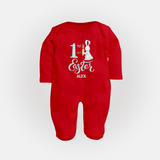 My 1st Easter – Bunny with Carrot Baby Fullbody suit - RED - New Born (Chest 7.5")
