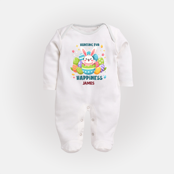 Hunting for Happiness – Easter  Fullbody suit - WHITE - New Born (Chest 7.5")