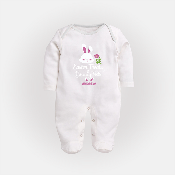 Easter Treats & Bunny Feets –  Fullbody suit - WHITE - New Born (Chest 7.5")