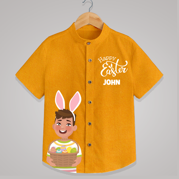 Happy Easter Personalized Kids Shirt – Bunny Basket Design - CHROME YELLOW - 0 - 6 Months Old (Chest 23")