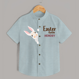 Happy Easter Personalized Kids Shirt – Bunny Egg Design - ARCTIC BLUE - 0 - 6 Months Old (Chest 23")