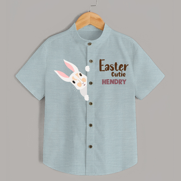 Happy Easter Personalized Kids Shirt – Bunny Egg Design - ARCTIC BLUE - 0 - 6 Months Old (Chest 23")