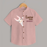 Happy Easter Personalized Kids Shirt – Bunny Egg Design - PEACH - 0 - 6 Months Old (Chest 23")