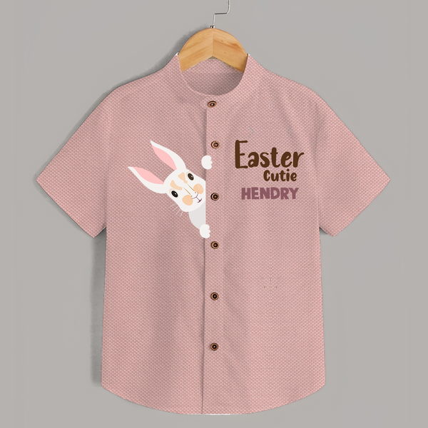 Happy Easter Personalized Kids Shirt – Bunny Egg Design - PEACH - 0 - 6 Months Old (Chest 23")