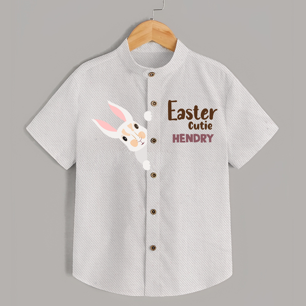 Happy Easter Personalized Kids Shirt – Bunny Egg Design - WHITE - 0 - 6 Months Old (Chest 23")