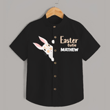 Happy Easter Personalized Kids Shirt – Bunny Egg Design - BLACK - 0 - 6 Months Old (Chest 23")