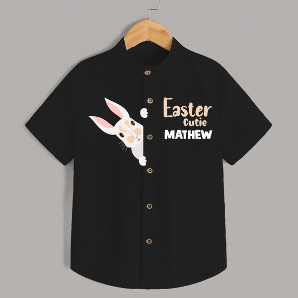 Happy Easter Personalized Kids Shirt – Bunny Egg Design - BLACK - 0 - 6 Months Old (Chest 23")