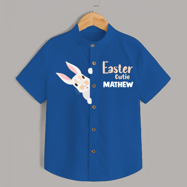 Happy Easter Personalized Kids Shirt – Bunny Egg Design - COBALT BLUE - 0 - 6 Months Old (Chest 23")