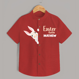 Happy Easter Personalized Kids Shirt – Bunny Egg Design - RED - 0 - 6 Months Old (Chest 23")