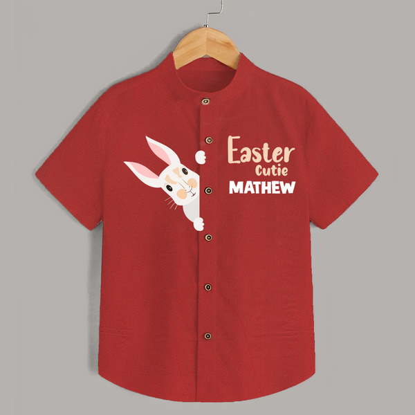 Happy Easter Personalized Kids Shirt – Bunny Egg Design - RED - 0 - 6 Months Old (Chest 23")