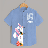 Happy Easter Personalized Kids Shirt – Premium Script Design - SKY BLUE - 0 - 6 Months Old (Chest 23")