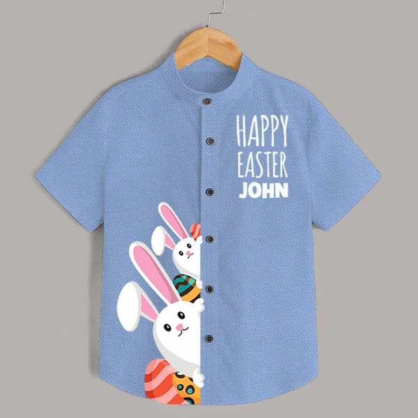Happy Easter Personalized Kids Shirt – Premium Script Design - SKY BLUE - 0 - 6 Months Old (Chest 23")