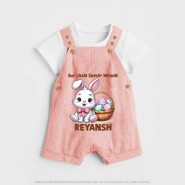 Personalized Easter Dungaree – Our Little Easter Miracle with Name - PEACH - 0 - 5 Months Old (Chest 18")