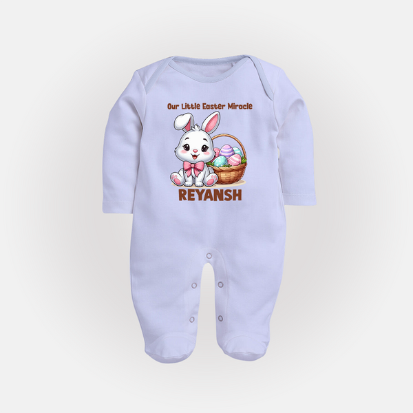 Personalized Easter Fullbody suit – Our Little Easter Miracle with Name - BABY BLUE - New Born (Chest 7.5")