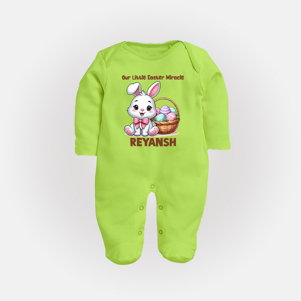 Personalized Easter Fullbody suit – Our Little Easter Miracle with Name - LIME GREEN - New Born (Chest 7.5")