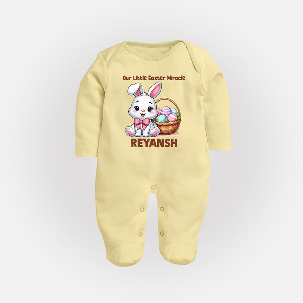 Personalized Easter Fullbody suit – Our Little Easter Miracle with Name - PASTEL YELLOW - New Born (Chest 7.5")
